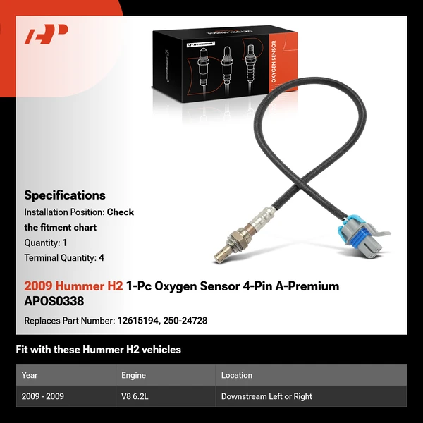 2009 Hummer H2 1-Pc Oxygen Sensor 4-Pin A-Premium APOS0338