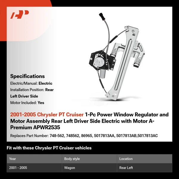 2001-2005 Chrysler PT Cruiser 1-Pc Power Window Regulator and Motor Assembly Rear Left Driver Side Electric with Motor A-Premium APWR2535