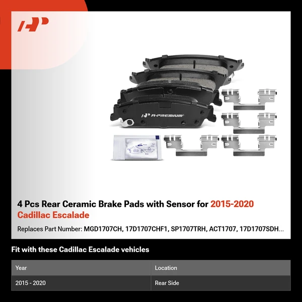 4 Pcs Rear Ceramic Brake Pads with Sensor for 2015-2020 Cadillac Escalade