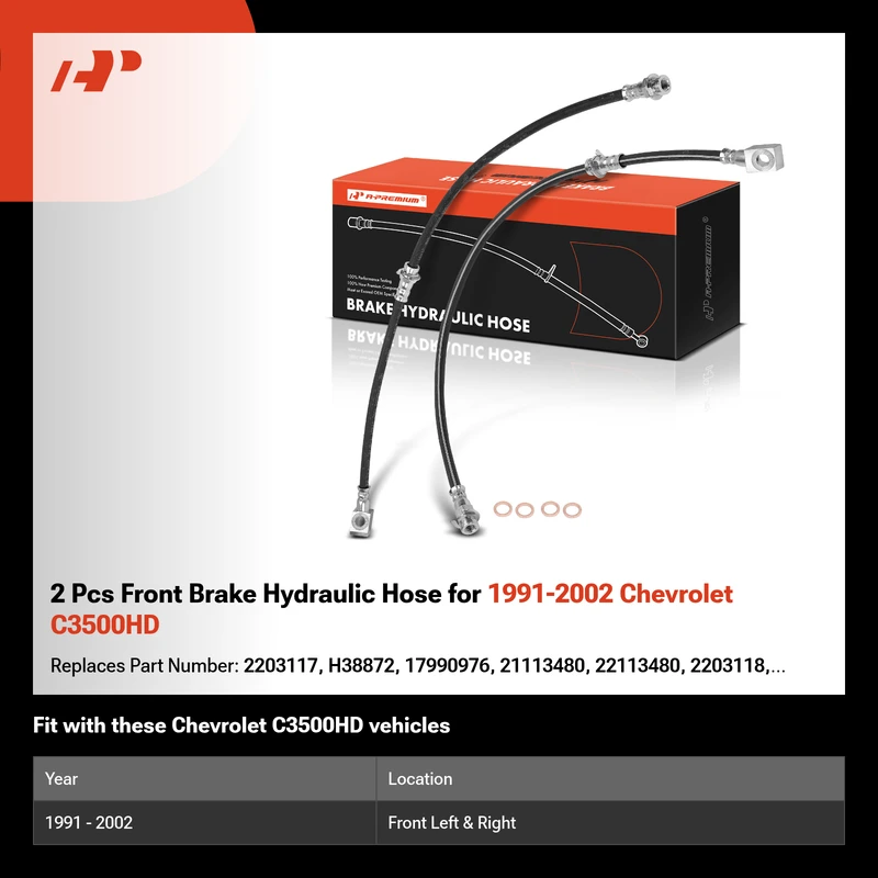 2 Pcs Front Brake Hydraulic Hose for 1991-2002 Chevrolet C3500HD