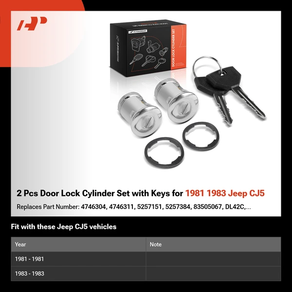 2 Pcs Door Lock Cylinder Set with Keys for 1981 1983 Jeep CJ5
