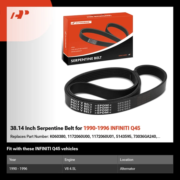 38.14 Inch Serpentine Belt for 1990-1996 INFINITI Q45