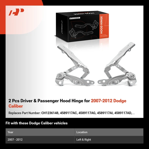 2 Pcs Driver & Passenger Hood Hinge for 2007-2012 Dodge Caliber