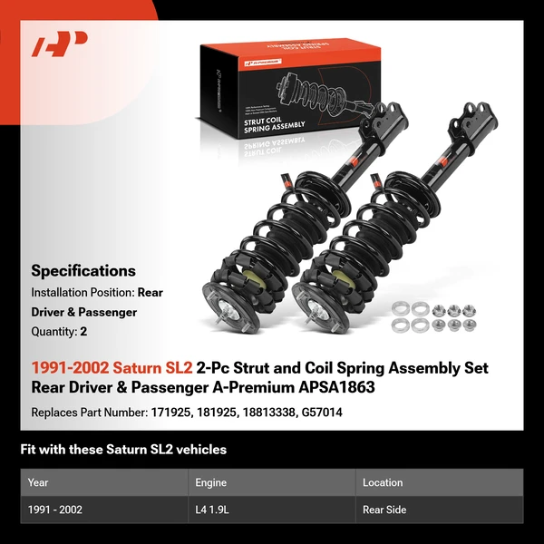 1991-2002 Saturn SL2 2-Pc Strut and Coil Spring Assembly Set Rear Driver & Passenger A-Premium APSA1863