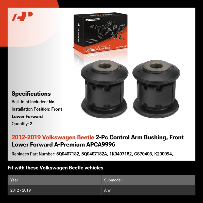 2012-2019 Volkswagen Beetle 2-Pc Control Arm Bushing, Front Lower Forward A-Premium APCA9996