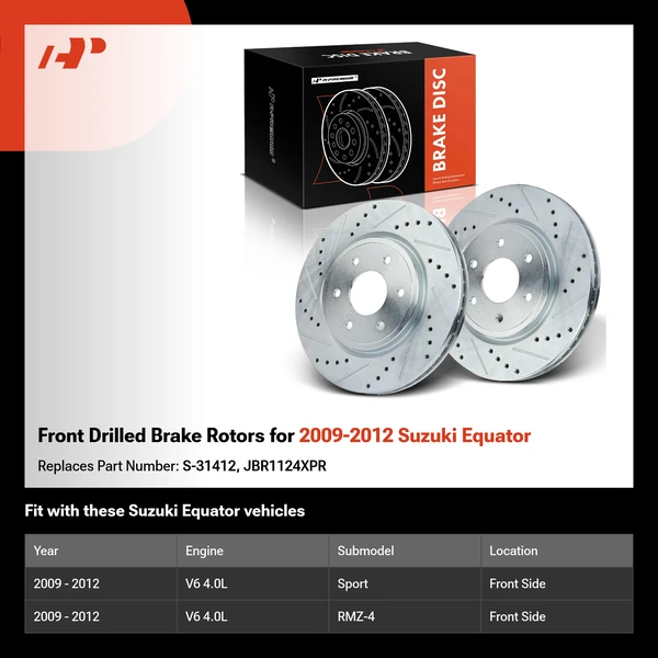 Front Drilled Brake Rotors for 2009-2012 Suzuki Equator