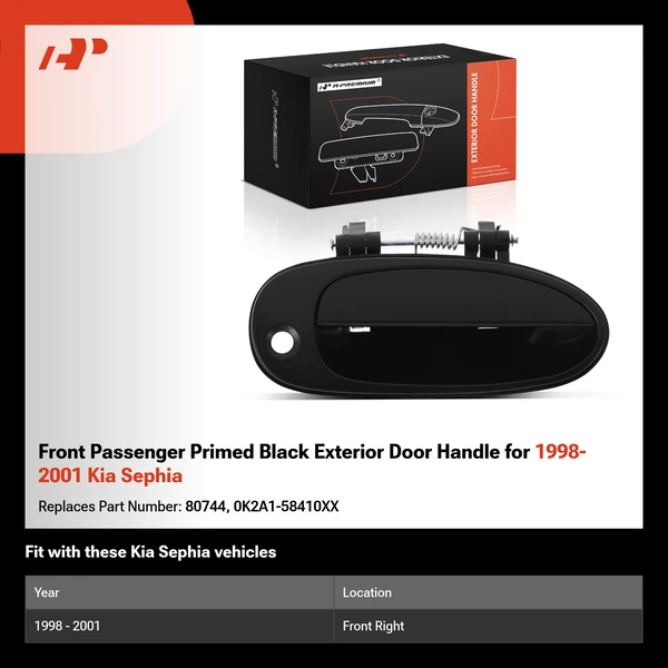 Front Passenger Primed Black Exterior Door Handle for 1998-2001 Kia Sephia