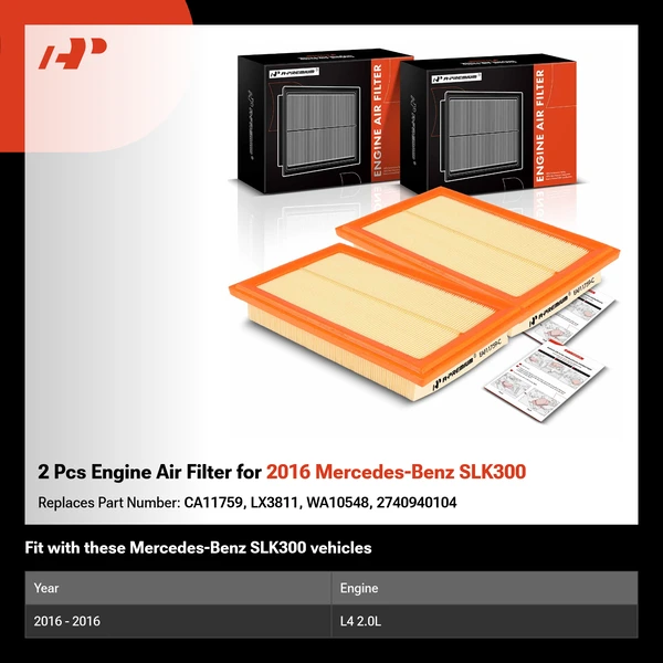2 Pcs Engine Air Filter for 2016 Mercedes-Benz SLK300