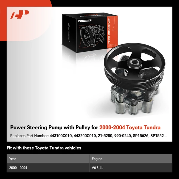 Power Steering Pump with Pulley for 2000-2004 Toyota Tundra