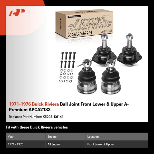 1971-1976 Buick Riviera Ball Joint Front Lower & Upper A-Premium APCA2182