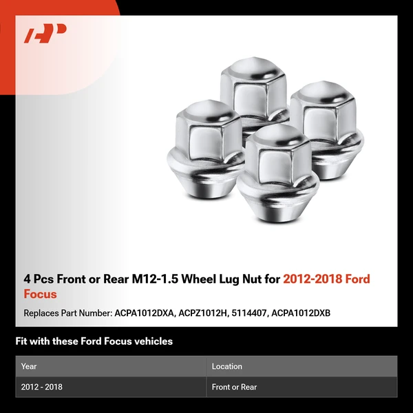4 Pcs Front or Rear M12-1.5 Wheel Lug Nut for 2012-2018 Ford Focus