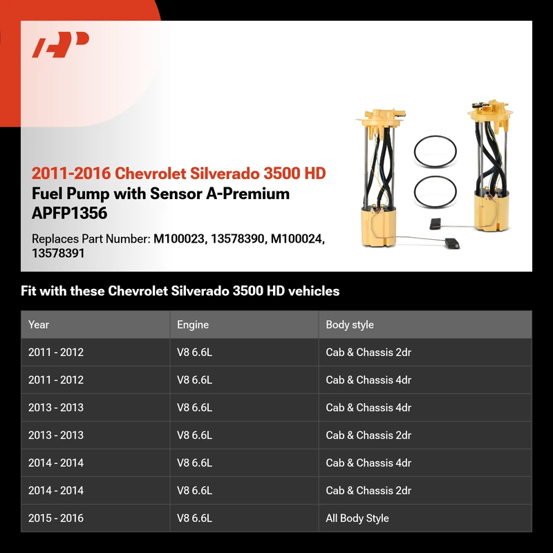 2011-2016 Chevrolet Silverado 3500 HD Fuel Pump with Sensor A-Premium APFP1356