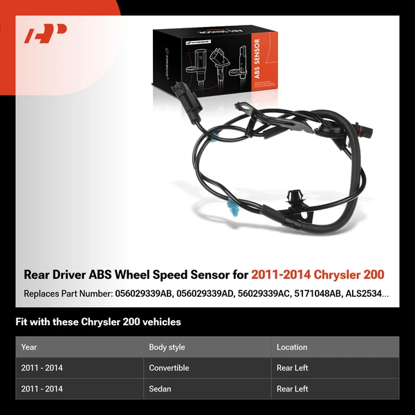 Rear Driver ABS Wheel Speed Sensor for 2011-2014 Chrysler 200