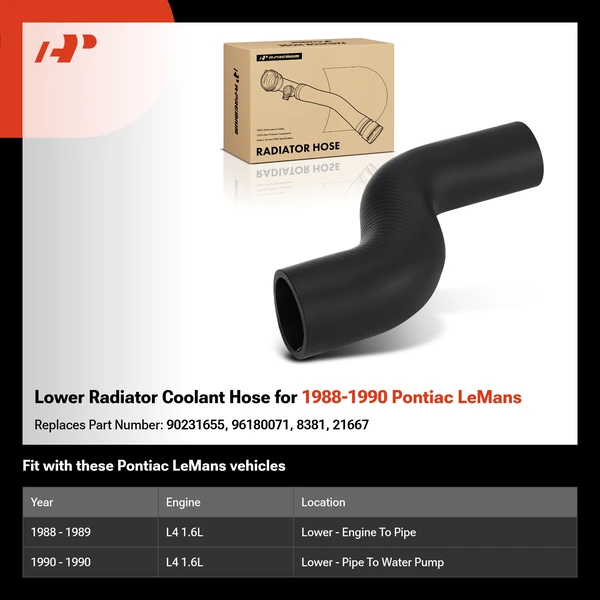 Lower Radiator Coolant Hose for 1988-1990 Pontiac LeMans