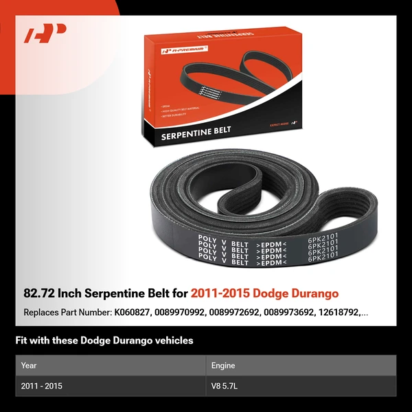 82.72 Inch Serpentine Belt for 2011-2015 Dodge Durango