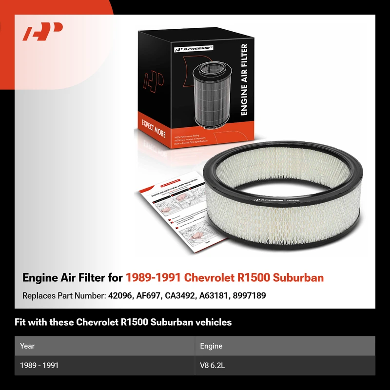 Engine Air Filter for 1989-1991 Chevrolet R1500 Suburban