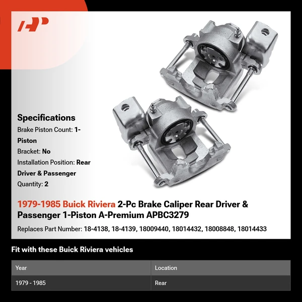 1979-1985 Buick Riviera 2-Pc Brake Caliper Rear Driver & Passenger 1-Piston A-Premium APBC3279