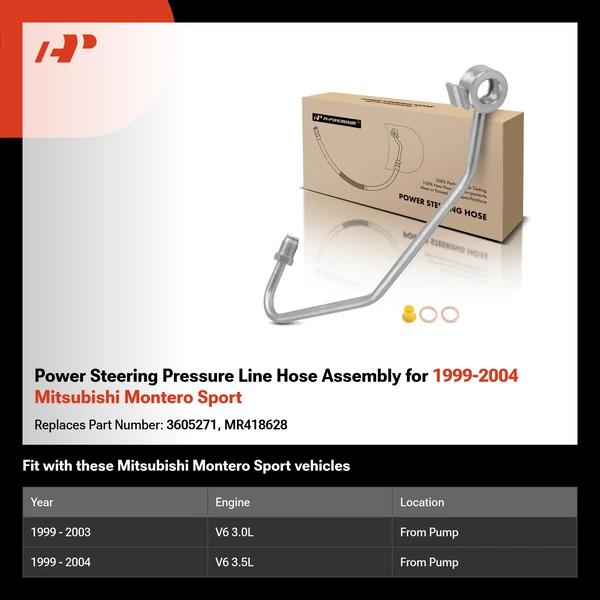 Power Steering Pressure Line Hose Assembly for 1999-2004 Mitsubishi Montero Sport