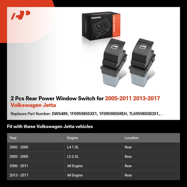 2 Pcs Rear Power Window Switch for 2005-2011 2013-2017 Volkswagen Jetta