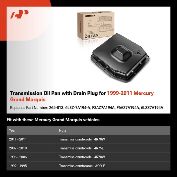 Transmission Oil Pan with Drain Plug for 1999-2011 Mercury Grand Marquis