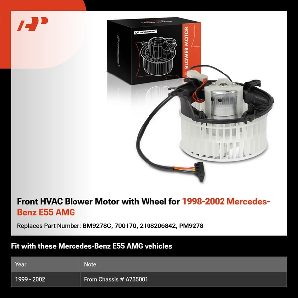 Front HVAC Blower Motor with Wheel for 1998-2002 Mercedes-Benz E55 AMG