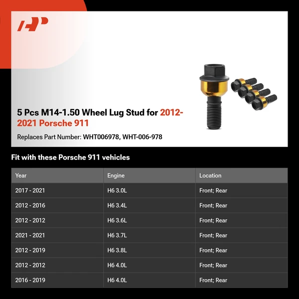 5 Pcs M14-1.50 Wheel Lug Stud for 2012-2021 Porsche 911