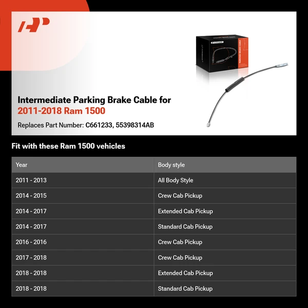 Intermediate Parking Brake Cable for 2011-2018 Ram 1500