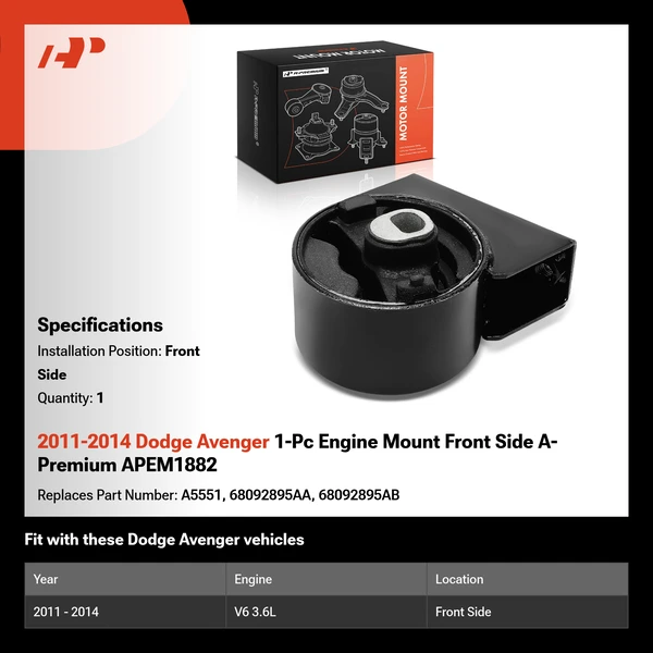 2011-2014 Dodge Avenger 1-Pc Engine Mount Front Side A-Premium APEM1882