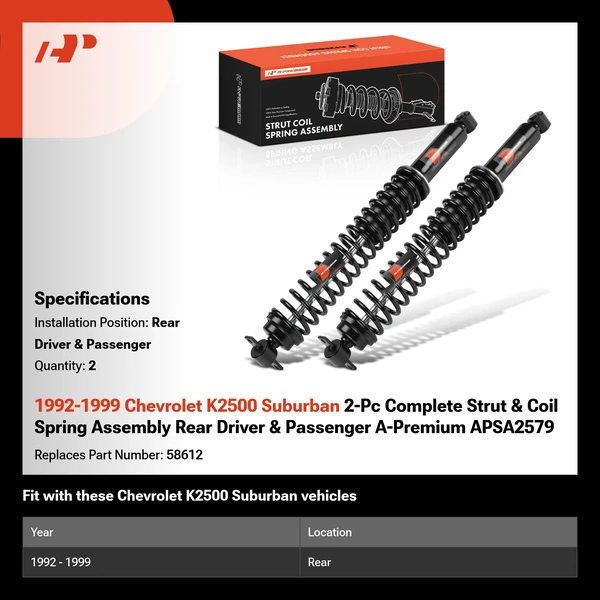 1992-1999 Chevrolet K2500 Suburban 2-Pc Complete Strut & Coil Spring Assembly Rear Driver & Passenger A-Premium APSA2579