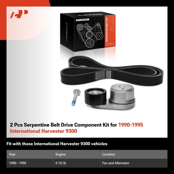 2 Pcs Serpentine Belt Drive Component Kit for 1990-1995 International Harvester 9300