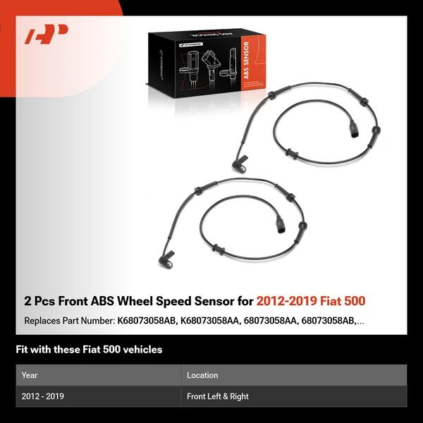 2 Pcs Front ABS Wheel Speed Sensor for 2012-2019 Fiat 500