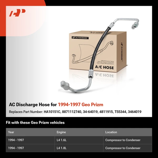 AC Discharge Hose for 1994-1997 Geo Prizm