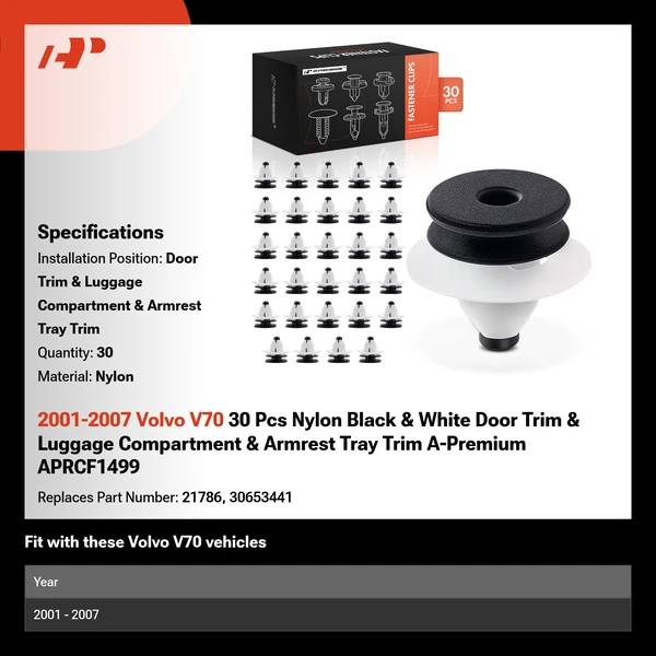 2001-2007 Volvo V70 30 Pcs Nylon Black & White Door Trim & Luggage Compartment & Armrest Tray Trim A-Premium APRCF1499