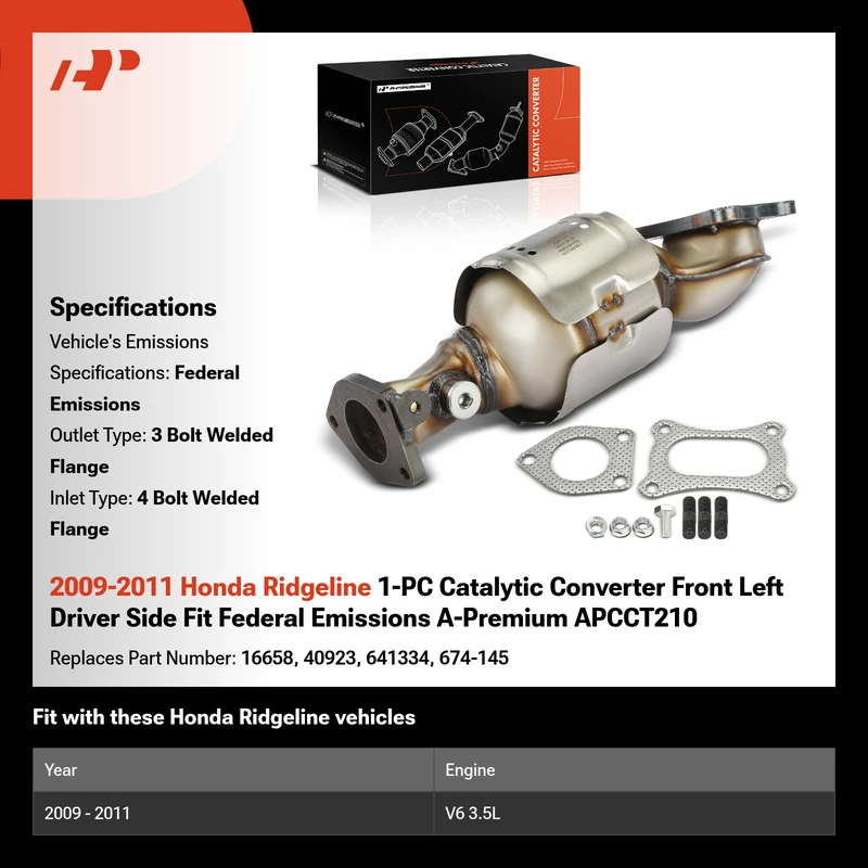 2009-2011 Honda Ridgeline 1-PC Catalytic Converter Front Left Driver Side Fit Federal Emissions A-Premium APCCT210