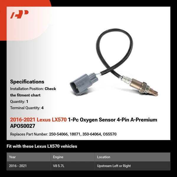 2016-2021 Lexus LX570 1-Pc Oxygen Sensor 4-Pin A-Premium APOS0027