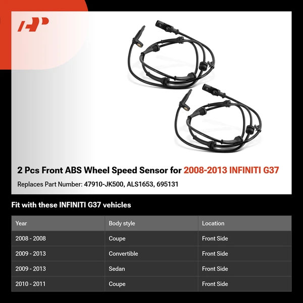 2 Pcs Front ABS Wheel Speed Sensor for 2008-2013 INFINITI G37