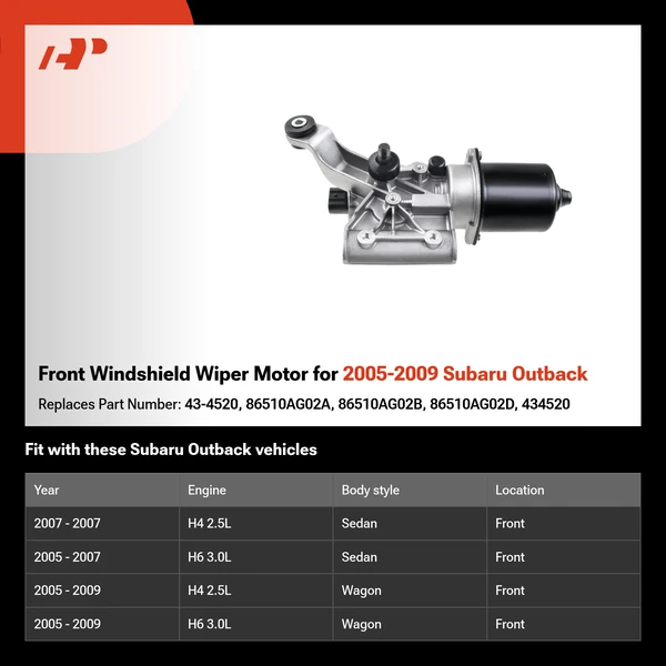 Front Windshield Wiper Motor for 2005-2009 Subaru Outback