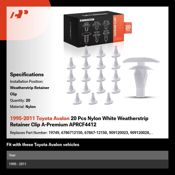 1995-2011 Toyota Avalon 20 Pcs Nylon White Weatherstrip Retainer Clip A-Premium APRCF4412