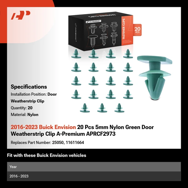 2016-2023 Buick Envision 20 Pcs 5mm Nylon Green Door Weatherstrip Clip A-Premium APRCF2973