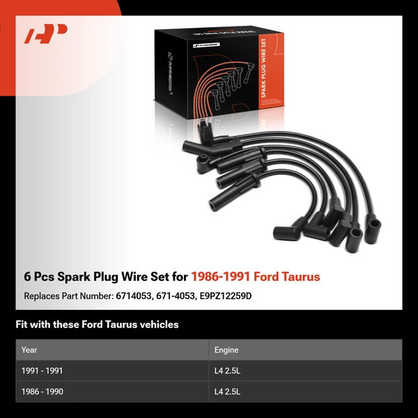 6 Pcs Spark Plug Wire Set for 1986-1991 Ford Taurus