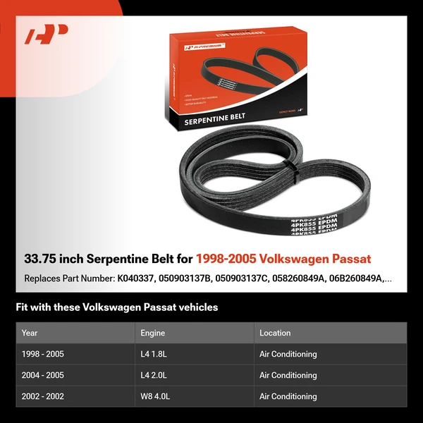 33.75 inch Serpentine Belt for 1998-2005 Volkswagen Passat