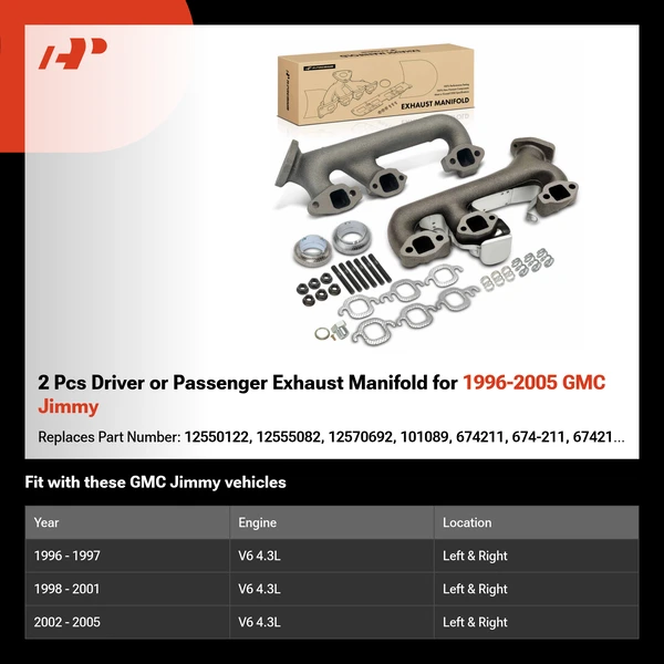 2 Pcs Driver or Passenger Exhaust Manifold for 1996-2005 GMC Jimmy