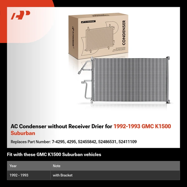 AC Condenser without Receiver Drier for 1992-1993 GMC K1500 Suburban
