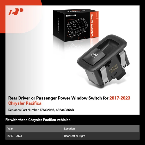 Rear Driver or Passenger Power Window Switch for 2017-2023 Chrysler Pacifica
