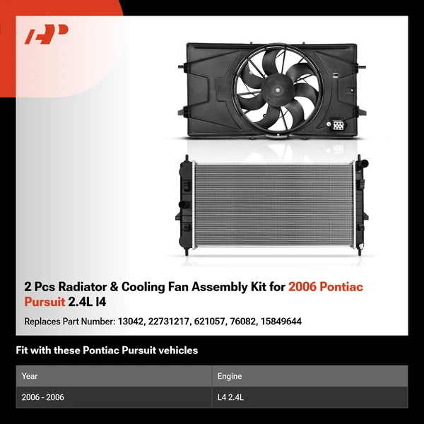 2 Pcs Radiator & Cooling Fan Assembly Kit for 2006 Pontiac Pursuit 2.4L l4