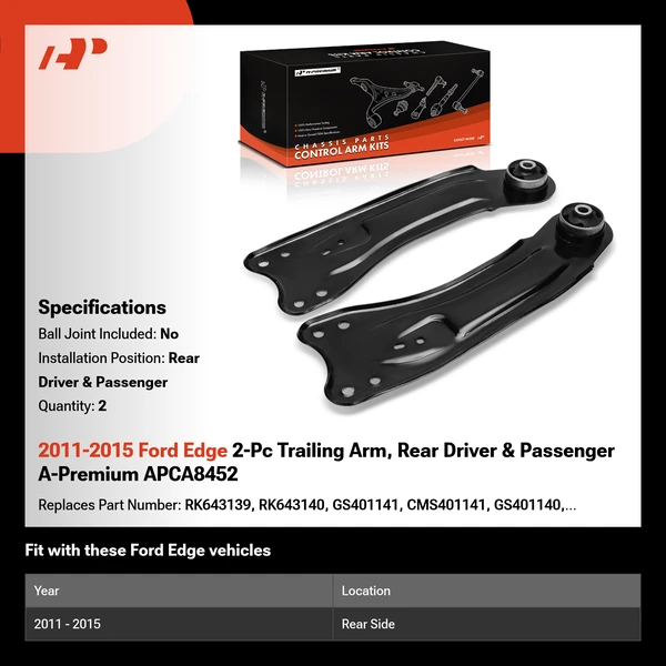 2011-2015 Ford Edge 2-Pc Trailing Arm, Rear Driver & Passenger A-Premium APCA8452