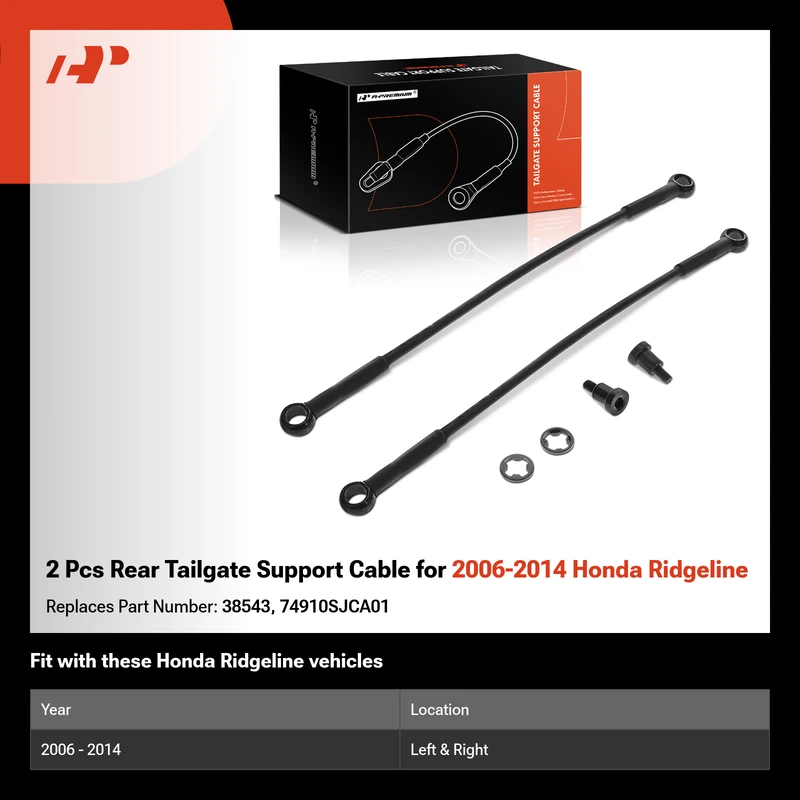 2 Pcs Rear Tailgate Support Cable for 2006-2014 Honda Ridgeline