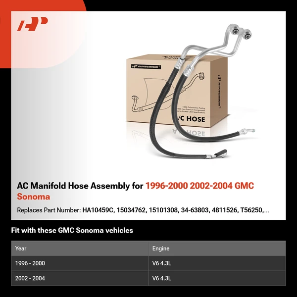 AC Manifold Hose Assembly for 1996-2000 2002-2004 GMC Sonoma