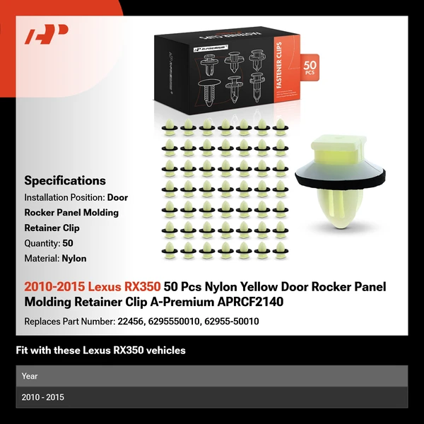 2010-2015 Lexus RX350 50 Pcs Nylon Yellow Door Rocker Panel Molding Retainer Clip A-Premium APRCF2140