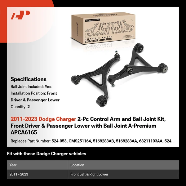 2011-2023 Dodge Charger 2-Pc Control Arm and Ball Joint Kit, Front Driver & Passenger Lower with Ball Joint A-Premium APCA6165